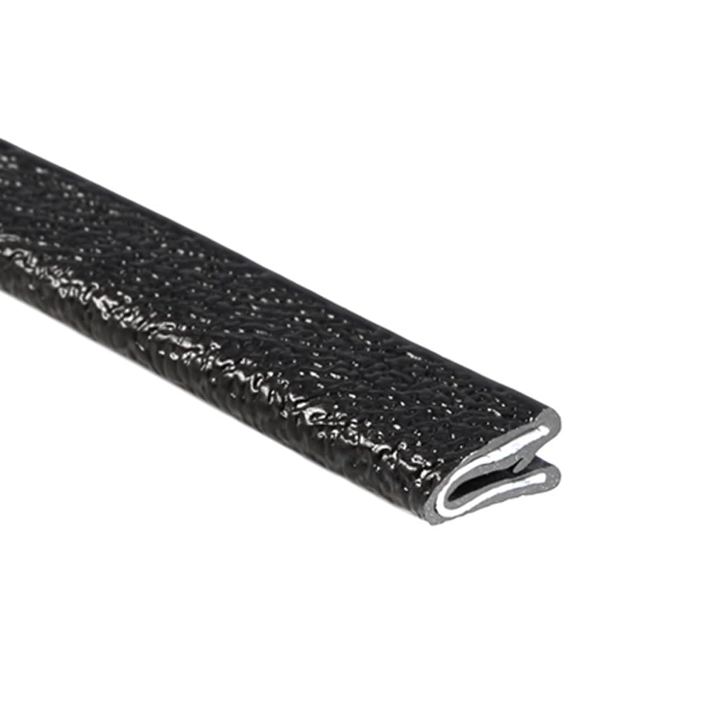 TRIM-LOK Edge Trim - Fits 1/64" Edge, 3/8” Leg Length, 250’ Length - Single Gripping Finger - Black, Pebble Texture - Flexible PVC Edge Protector