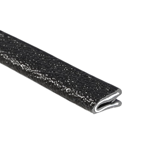 TRIM-LOK Edge Trim - Fits 1/64" Edge, 3/8” Leg Length, 100’ Length - Single Gripping Finger - Black, Pebble Texture - Flexible PVC Edge Protector