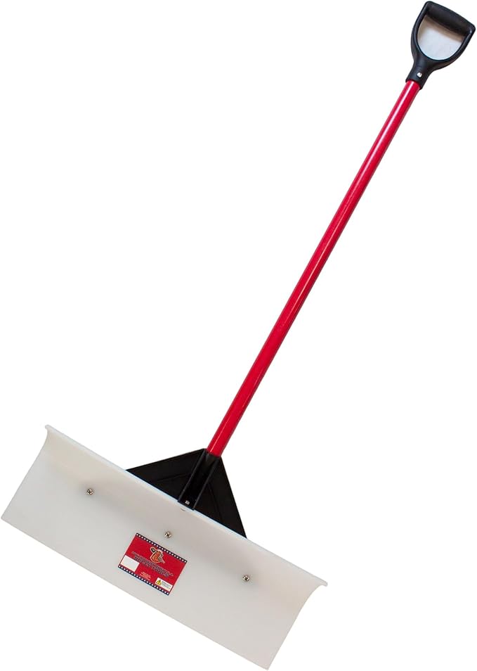 Bully Tools Heavy Duty Snow Pusher - High Molecular Weight Shovel with Fiberglass D-Grip Handle for Driveways, Sidewalks and Large Areas - Durable Winter Clearing Tool - 100% Made in The USA, 24-Inch