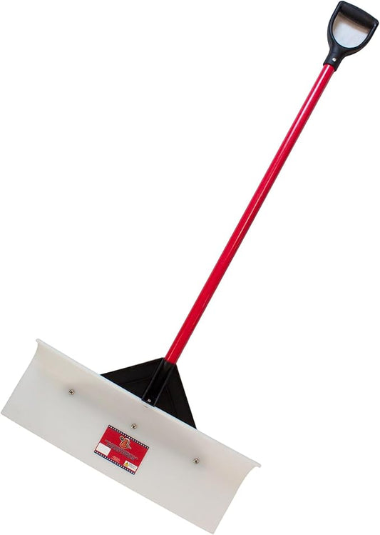 Bully Tools Heavy Duty Snow Pusher - High Molecular Weight Shovel with Fiberglass D-Grip Handle for Driveways, Sidewalks and Large Areas - Durable Winter Clearing Tool - 100% Made in The USA, 24-Inch