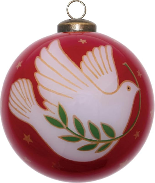 Peace on Earth Dove Ornament – Hand-Painted White Dove Christmas Ornament – Glass “Peace on Earth” Holiday Decoration – Dove Ornament for Christmas Tree – Inspirational Gift
