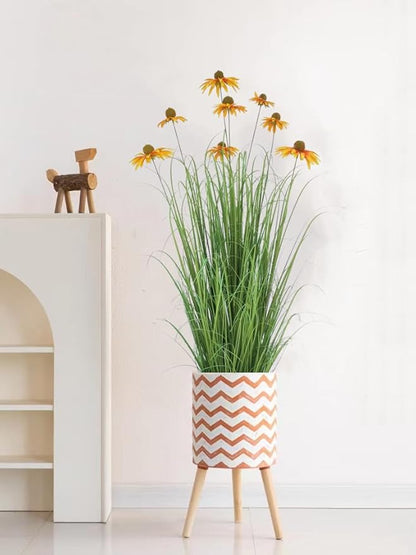 46-Inch Artificial Grass Plant with 9 Lifelike Echinacea Flower - Ideal for Indoor or Outdoor Decoration, Housewarming Gifts, and New Home Décor (1 Pack-Yellow)