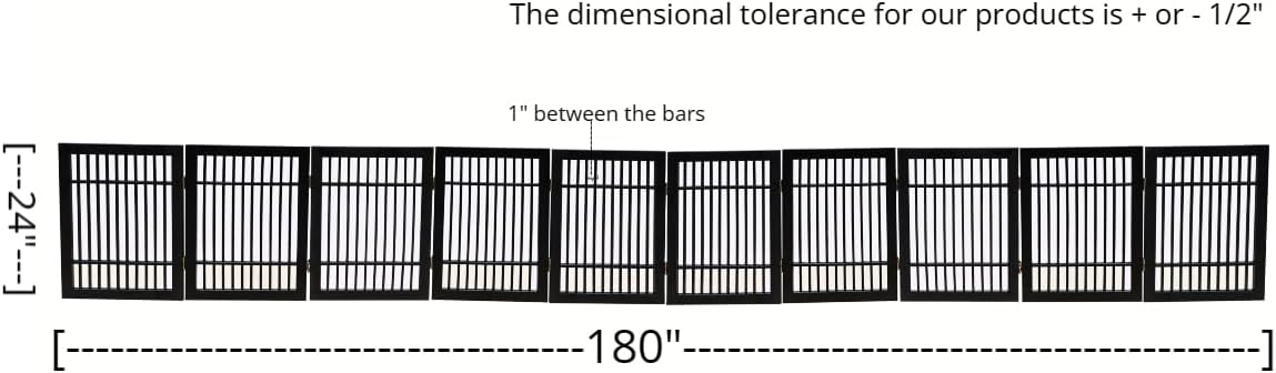 Pet Dog Gate Strong and Durable Freestanding Folding Acacia Hardwood Portable Wooden Fence Indoors or Outdoors by Urnporium (Black Pet Gate, 10 Panel 24" Tall)
