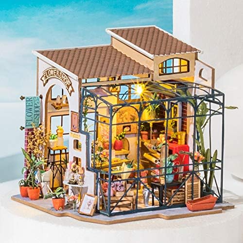 ROBOTIME DIY Dollhouse Kit Mini House with Furnitures Accessories 1:24 Scale Craft Kit - Emily's Flower Shop