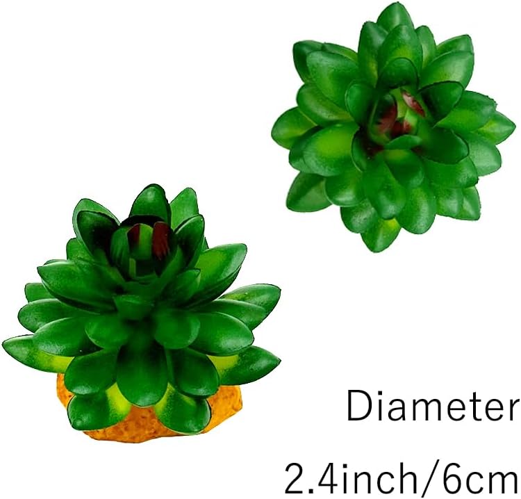 Smoothedo-Pets Reptile Artificial Plants Succulent Terrarium Decor Desert Plant Lizard Bearded Dragon Chameleon Gecko Snake Amphibian Habitat Hideout Turtle Tank Accessories (Green-2pcs-Set)