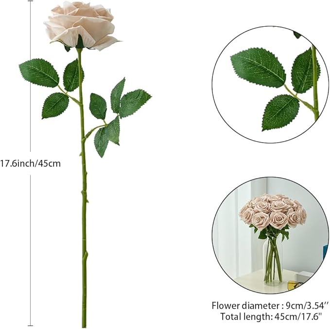 50Pcs Nude Roses Artificial Flowers Artificial Silk Roses Bulk,Fake Roses Flower with Stems Realistic Flowers for Wedding Centerpiece Home Party Decor