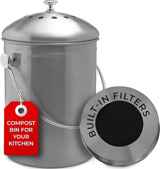 EPICA Countertop Compost Bin Kitchen | 1.3 Gallon | Odorless Composting Bin with Carbon Filters | Indoor Compost Bin with Lid | Stainless Steel Kitchen Composter for Food Scraps & Waste Recycling