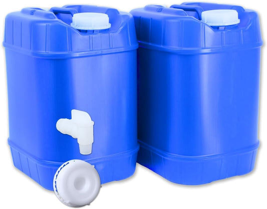 5-Gallon Stackable Water Storage Containers, 5 Gallons Each w/Lids + Spigot, Easy Fill, Survial Supply Emergency Water Storage for Camping and Disaster Preparedness, RV, 10 Gallon (2 Tanks)