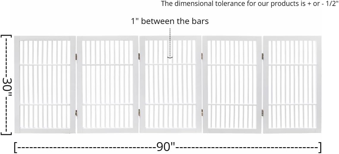Pet Dog Gate Strong and Durable Freestanding Folding Acacia Hardwood Portable Wooden Fence Indoors or Outdoors by Urnporium (White Pet Gate, 5 Panel 30" Tall)