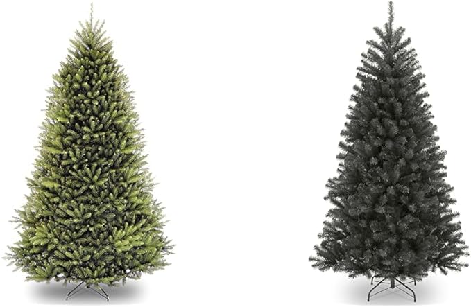 National Tree Company Artificial Full Christmas Tree, Green, Dunhill Fir, Includes Stand, 9 Feet & Company Artificial Full Christmas Tree, Black, North Valley Spruce, Includes Stand, 6.5 Feet