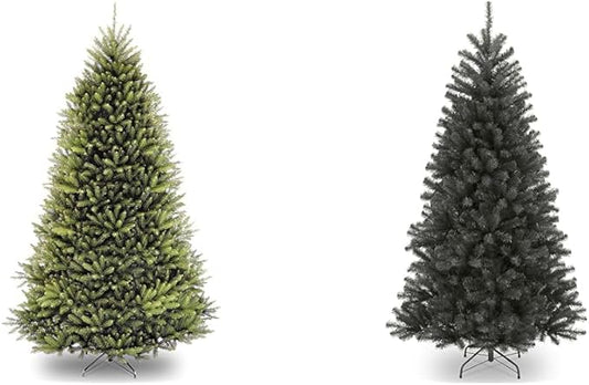 National Tree Company Artificial Full Christmas Tree, Green, Dunhill Fir, Includes Stand, 9 Feet & Company Artificial Full Christmas Tree, Black, North Valley Spruce, Includes Stand, 6.5 Feet