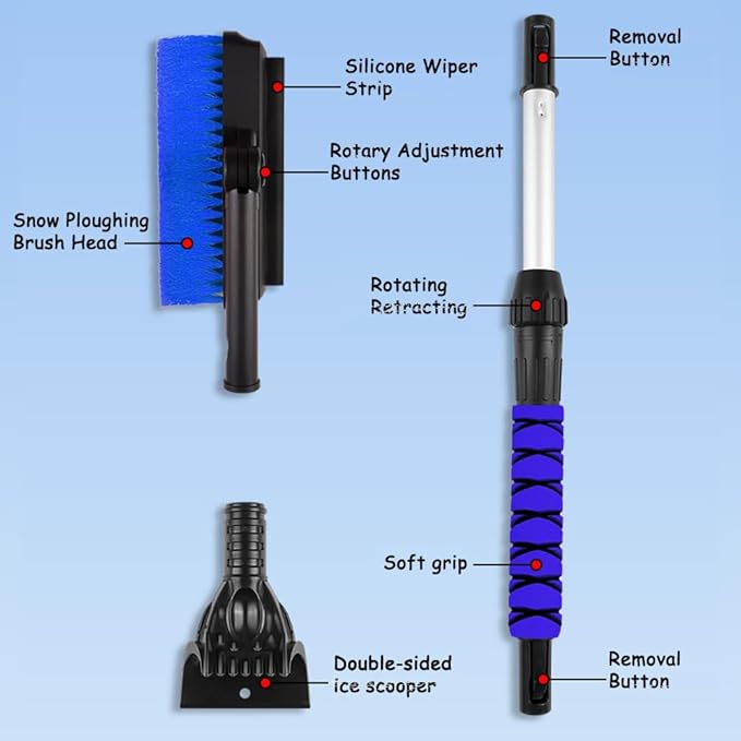 31.5" Car Snow Brush and ice Scraper, Ice scrapers for car Windshield, 3-in-1 Automotive Snow Removal Tool with Ergonomic Foam Handle and 360° Rotating Brush Head for Cars, Trucks and SUVs