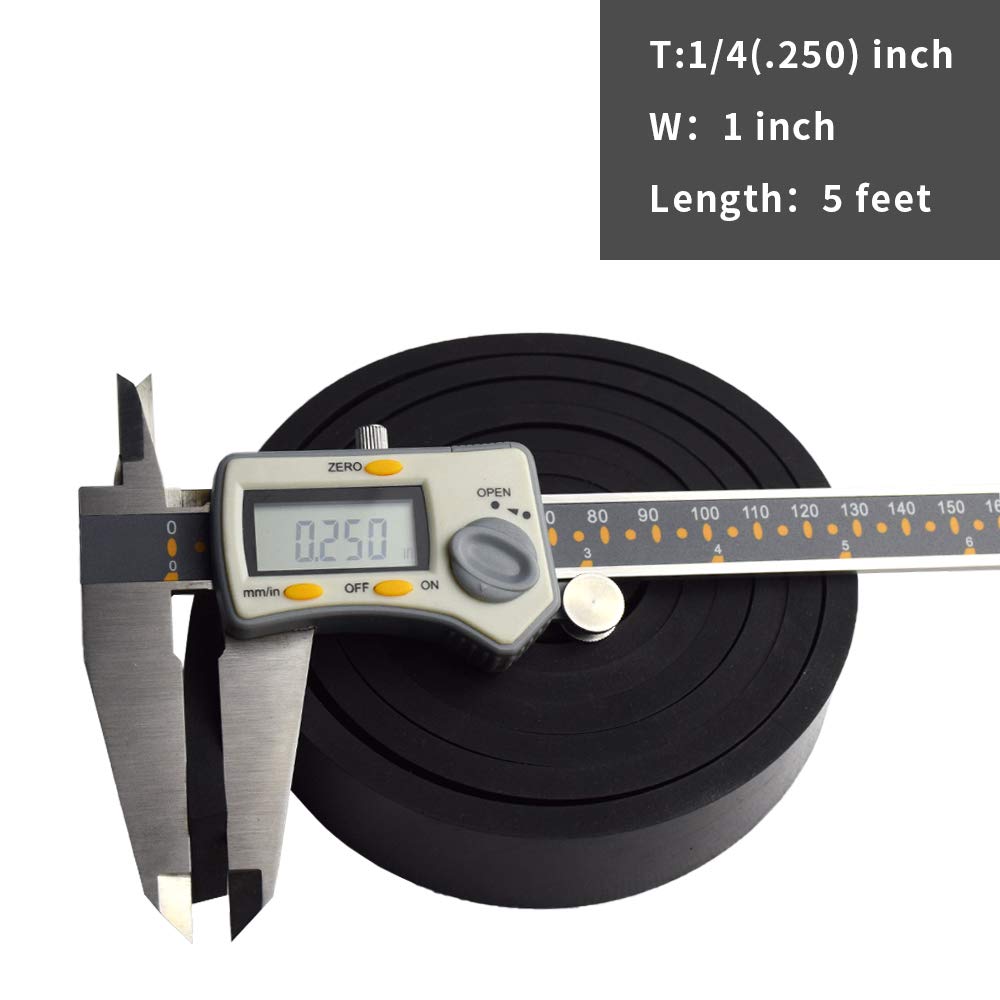 DOBTIM Neoprene Rubber Strips 1/4 (.250)" Thick X 1" Wide X 5' Long, Solid Rubber Rolls Use for Gaskets DIY Material, Supports, Leveling, Sealing, Bumpers, Protection, Abrasion, Flooring, Black