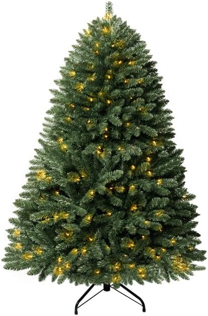 Naomi Home 4.5ft Christmas Tree with Lights, Realistic Spruce Christmas Tree Prelit with Foot Pedal, 674 Branch Tips, 250 Warm Lights and Metal Stand, Aritificial Xmas Tree, Árbol De Navidad