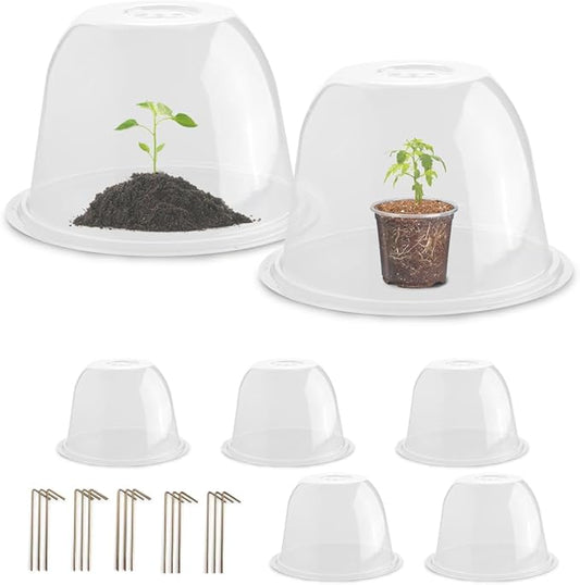 Plant Protectors from Animals 5-Pack, 10" D × 6.7" H Garden Cloches for Seedlings Nursery Pots, Clear Plant Covers, Mini Greenhouse for Plants, Durable Humidity Domes with Ventilation Holes