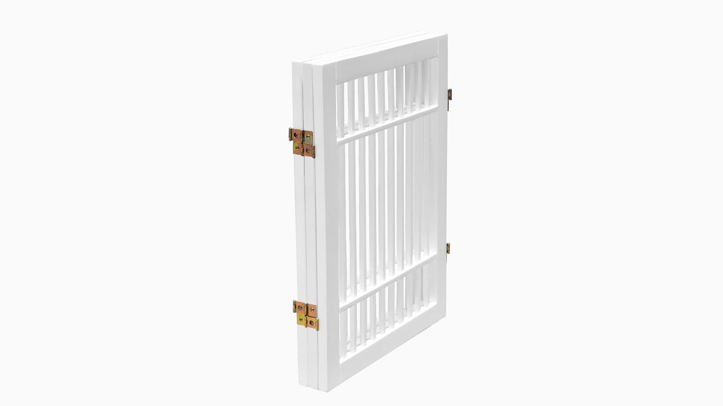 Pet Dog Gate Strong and Durable Freestanding Folding Acacia Hardwood Portable Wooden Fence Indoors or Outdoors by Urnporium (White Pet Gate, 3 Panel 24" Tall)
