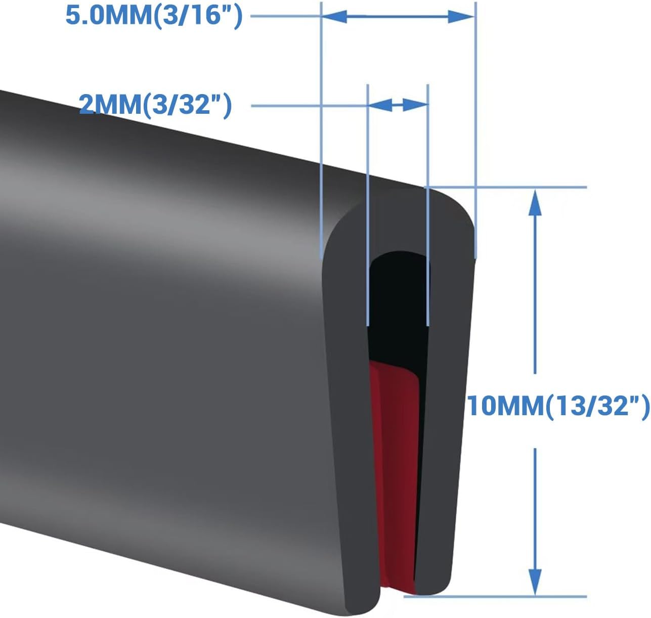 Rubber Edge Trim, Self-Adhesive Rubber Edge Protector for Sheet Metal, EPDM Material, Fit 3/32"(2.0mm), Length 20Ft, Black Color, U Channel Edge Trim