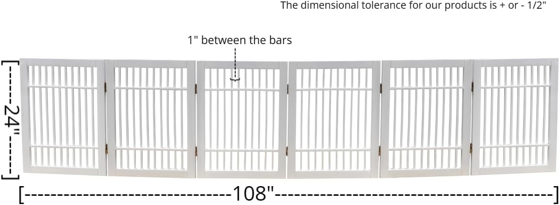 Pet Dog Gate Strong and Durable Freestanding Folding Acacia Hardwood Portable Wooden Fence Indoors or Outdoors by Urnporium (White Pet Gate, 6 Panel 24" Tall)