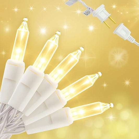 Clear Mini Green Wire Christmas Lights - UL Listed Connectable String Lights for Indoor and Outdoor Use for Xmas Trees Wreath Holiday Garden Decorations (1, White Wire Clear)