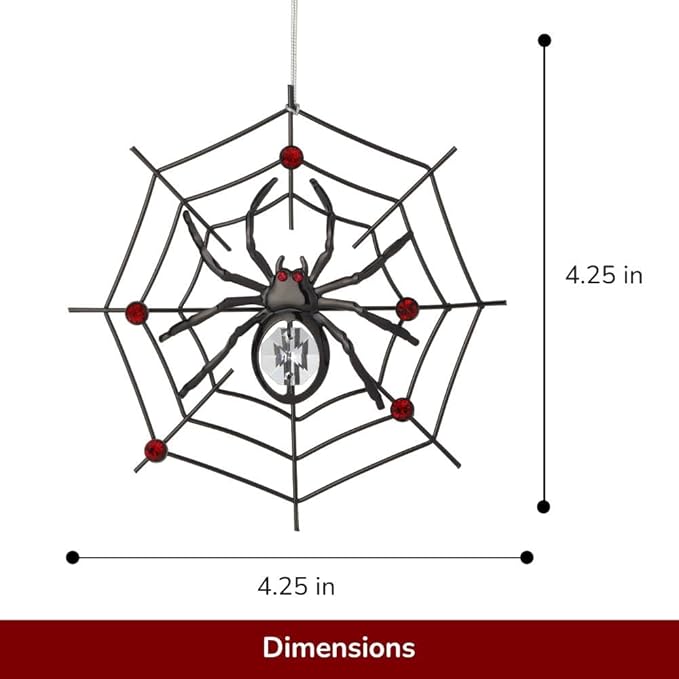 Matashi Black Spider Hanging Ornament for Christmas Tree w Clear, Red Crystals – Lucky Spider Web Decoration for Tree, Seasonal Decor Holiday Hanging Ornament Gift Inspired by Christmas Spider Legend