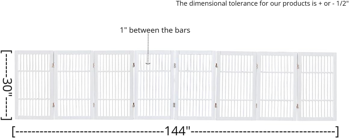 Pet Dog Gate Strong and Durable Freestanding Folding Acacia Hardwood Portable Wooden Fence Indoors or Outdoors by Urnporium (White Pet Gate, 8 Panel 30" Tall)