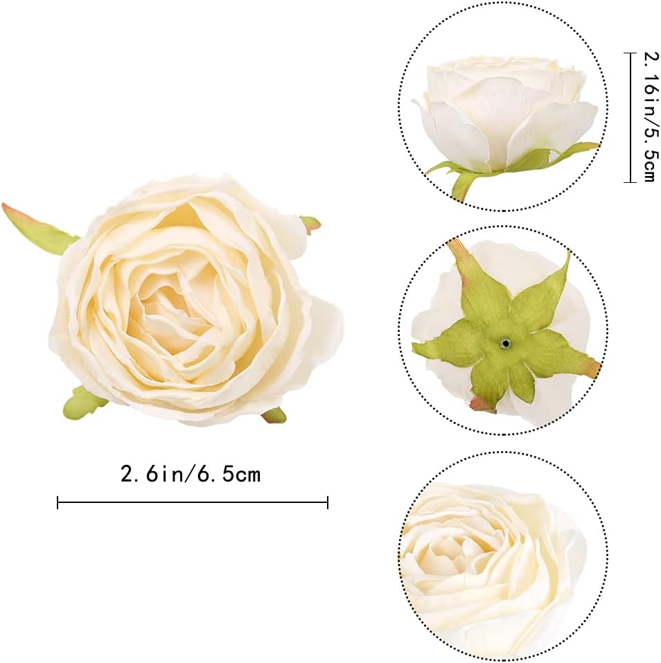 IPOPU White Roses Artificial Flowers Bulk 25pcs White Silk Rose Heads Bulk White Fake Roses Flowers for Decorations for Artificial Bouquet Wedding Silk Flowers for Home Decor Indoor (Off White)