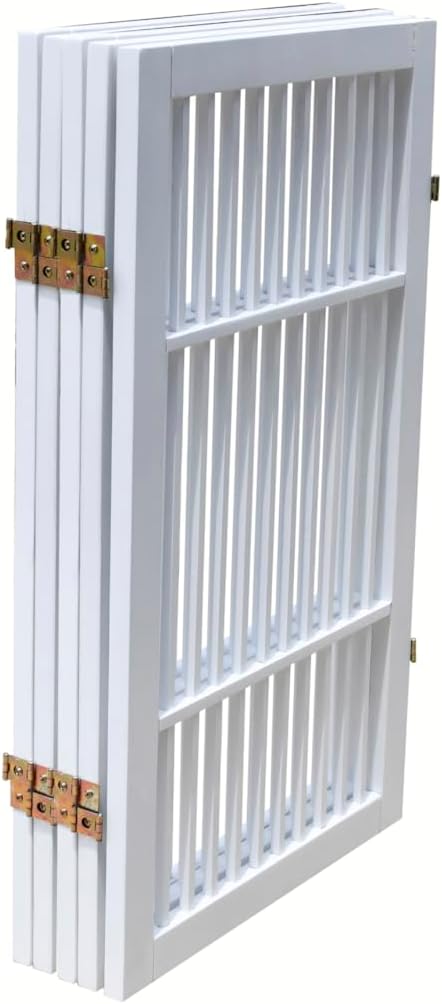 Pet Dog Gate Strong and Durable Freestanding Folding Acacia Hardwood Portable Wooden Fence Indoors or Outdoors by Urnporium (White Pet Gate, 5 Panel 30" Tall)
