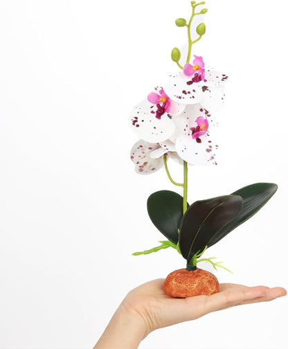 Fake Orchids Artificial Flowers, Reptile Terrarium Decor Plants, Bearded Dragon Tank Accessories fit Crested Gecko Leopard Lizard Chameleon Ball Python Snake Frog - Spotted