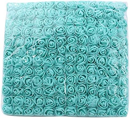 Mini Fake Rose Heads - 144pcs Artificial Rose Flowers DIY Wedding Bride Bouquet PE Foam DIY Party Festival Home Decor (Blue)