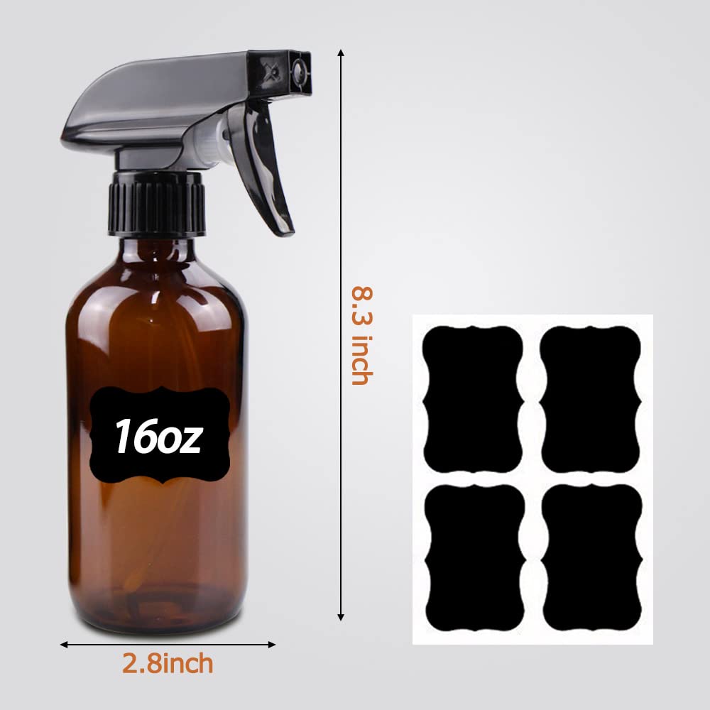 Wedama Amber Glass Spray Bottles, 2 Pack 16 oz Glass Spray Bottles for Cleaning Solutions and Essential Oils, Refillable Empty Spray Bottle with Adjustable Nozzles for Alcohol, Plant and Hair Care
