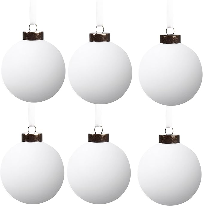 6 PcsVelvet Christmas Balls Bulk Shatterproof Plastic Christmas Tree Decorations for Decorative Hanging Baubles (6, White, 3.94Inch)