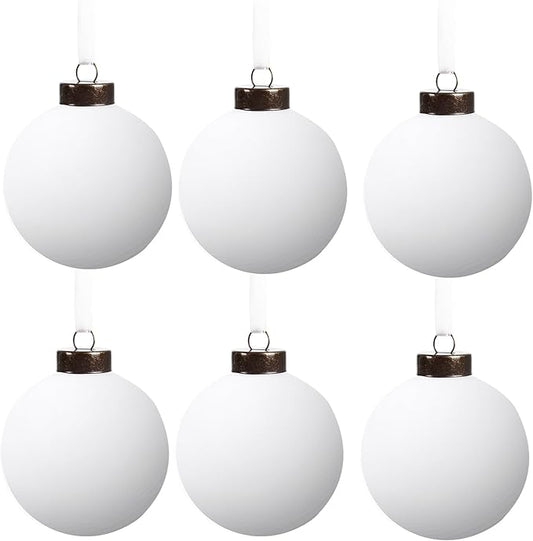 6 PcsVelvet Christmas Balls Bulk Shatterproof Plastic Christmas Tree Decorations for Decorative Hanging Baubles (6, White, 3.94Inch)