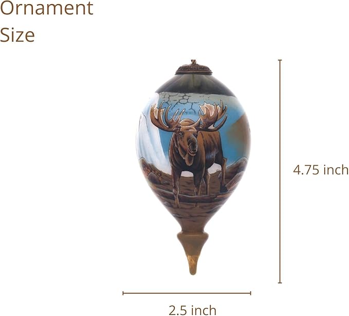 Majestic Moose Ornament – Hand-Painted Glass Christmas Moose Decoration – Moose Ornaments for Christmas Tree – Nature Wildlife Holiday Ornament Gift