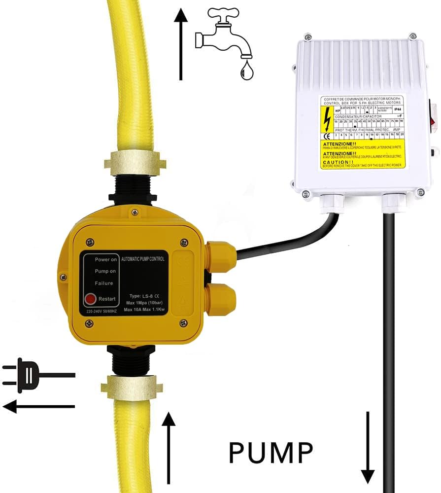 Well Pump Control Box,Submersible Pump Parts Switch Controller Box 1.5KW 2HP Water Pump Accessories Controller Box 80uf 25A Capacitor Starter for Deep Well Pump, External Control Box