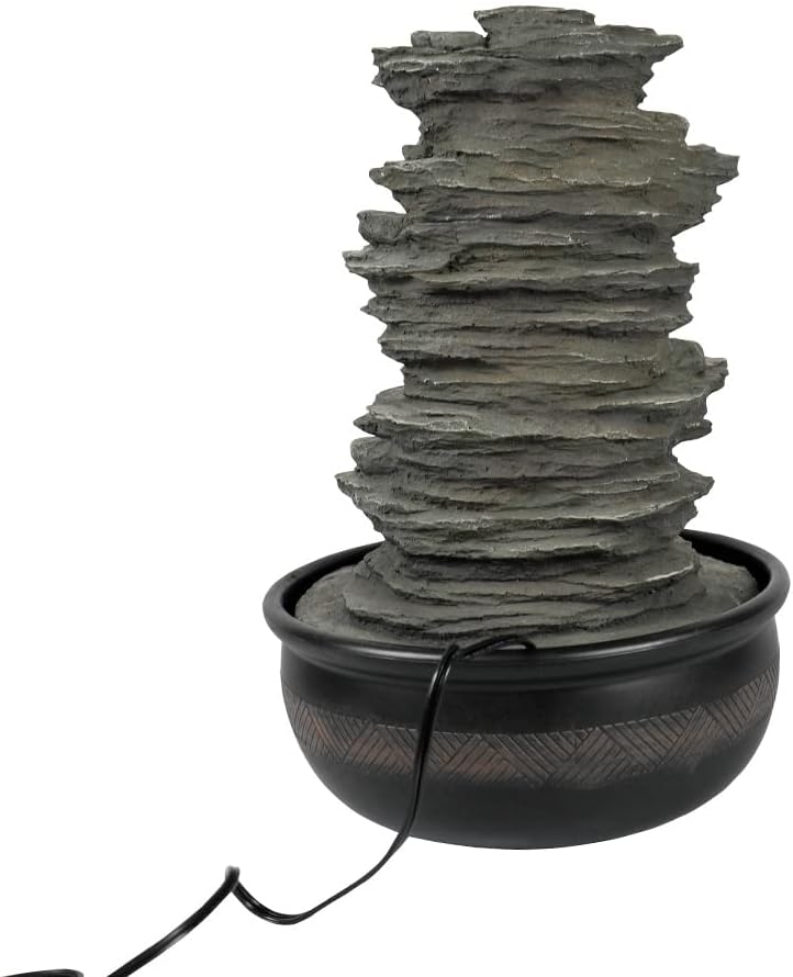 15.7” High Rock Falls Tabletop Water Fountain with LED Lights - 5-Tier Indoor Relaxation Waterfall Fountain, Small Cascading Water Feature for Home and Office Decor Gray-1