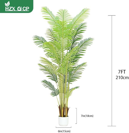 Artificial Palm Tree 7ft with White Pot,Realistic Leaves and Adjustable Branches and 18 Trunks, Faux Plants Indoor Tall - Ideal for Home Decor in Living Rooms, Offices, and Bedrooms (7FT Palm Tree)