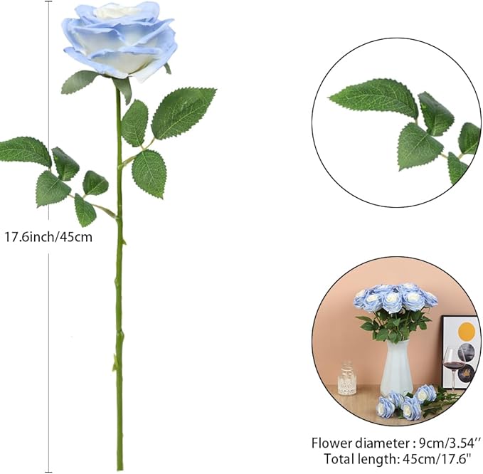 15pcs Fake Roses Artificial Silk Flowers Faux Rose Flower Long Stems Bouquet for Arrangement Wedding Centerpiece Party Home Kitchen Decor