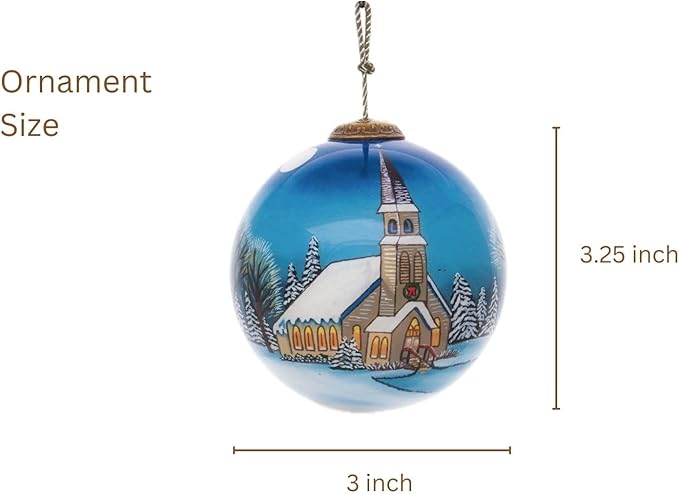 Church Christmas Ornament – Hand-Painted Glass Collectible with Snowy Chapel & Winter Trees – Reverse Painted Church Ornament for Christmas Tree, Holiday Village Décor with Gift Box