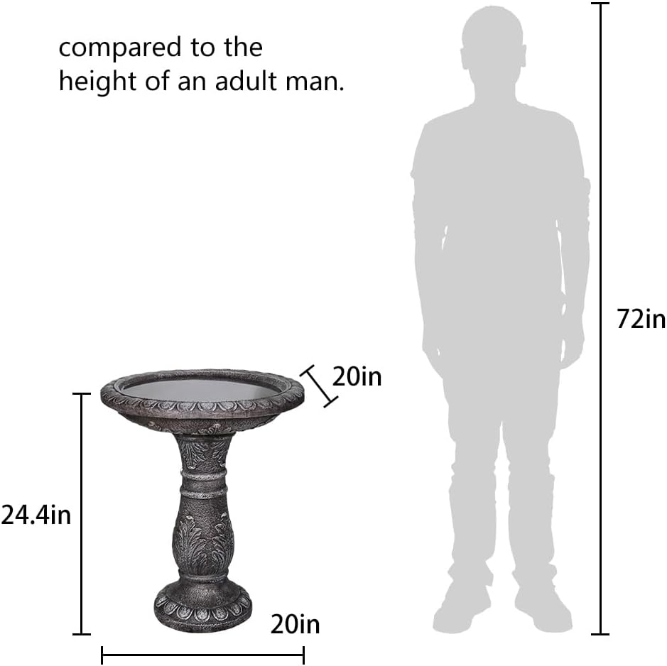 Concrete Bird Bath for Outdoors - 24.4" H * 20" Φ Bird Bath for Outside, Classical Birdbath Patio Decor