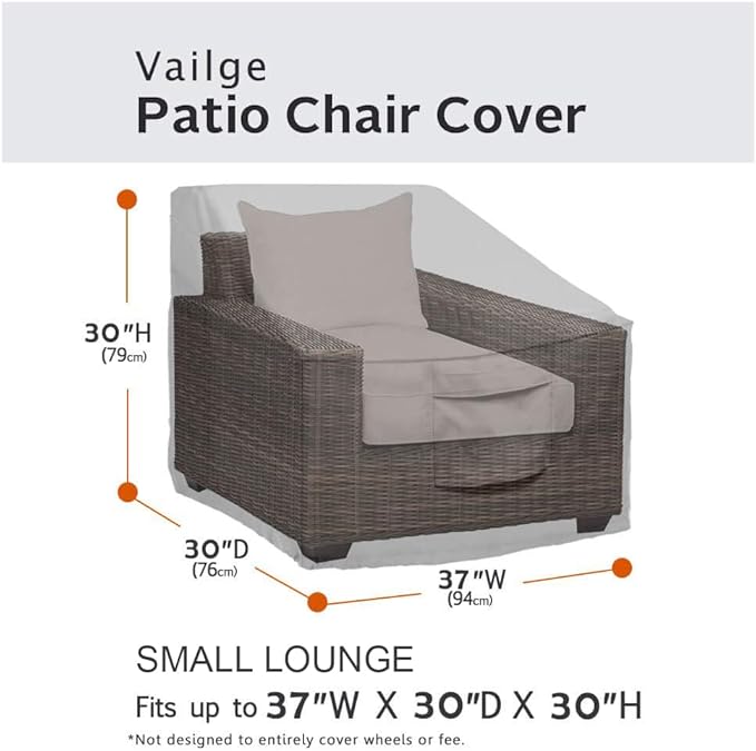 Vailge Patio Chair Covers, Lounge Deep Seat Cover, Heavy Duty and Waterproof Outdoor Lawn Patio Furniture Covers (2 Pack - Small, Grey)
