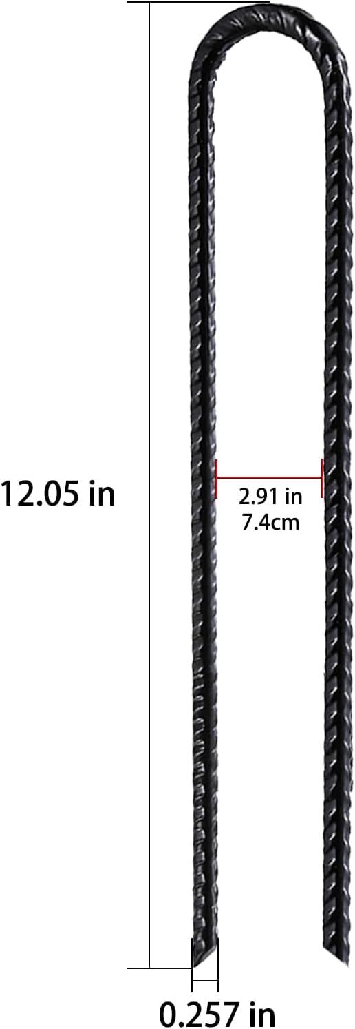 Rebar Stakes U/J Hook Extra Heavy Duty,(10pcs) 12 inch x 1/4 inch Rust Proof Coated Steel Ground Stakes Ground Anchors, Garden Stake Metal Stakes Tent Stake Trampoline Anchors (U-Hook)