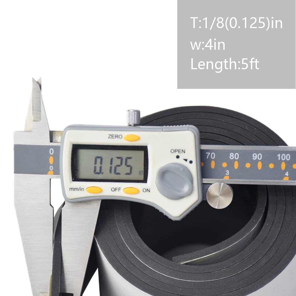 DOBTIM Adhesive Neoprene Solid Rubber Strips 1/8 (.125)" Thick X 4" Wide X 5' Long, Self Stick Sheet Non-Slip Insulation Pads Black Padding Strip Roll