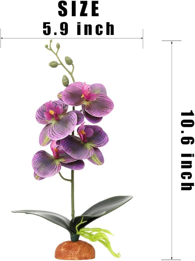 Fake Orchids Artificial Flowers, Reptile Terrarium Decor Plants, Bearded Dragon Tank Accessories fit Crested Gecko Leopard Lizard Chameleon Ball Python Snake Frog (Radiant)