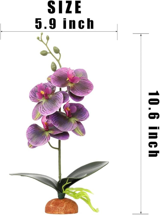 Fake Orchids Artificial Flowers, Reptile Terrarium Decor Plants, Bearded Dragon Tank Accessories fit Crested Gecko Leopard Lizard Chameleon Ball Python Snake Frog (Radiant)