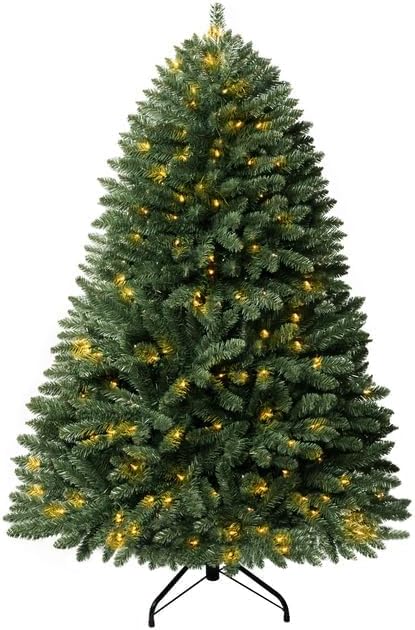 Naomi Home 4.5ft Christmas Tree with Lights, Realistic Spruce Christmas Tree Prelit with Foot Pedal, 674 Branch Tips, 250 Warm Lights and Metal Stand, Aritificial Xmas Tree, Árbol De Navidad