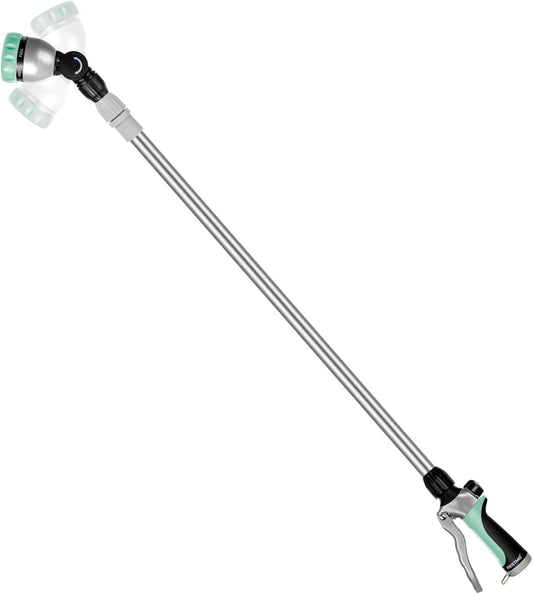 RESTMO 36”-60” Metal Watering Wand, Long Telescopic Tube | 180° Adjustable Ratcheting Head | 7 Spray Patterns | Flow Control, Garden Hose Sprayer to Water Hanging Baskets, Shrubs, Cyan