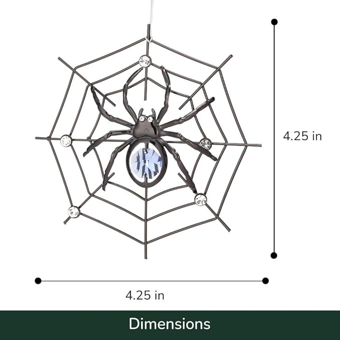 Matashi Black Spider Hanging Ornament for Christmas Tree w Blue, Clear Crystals –Lucky Spider Web Decoration for Tree, Seasonal Decor Holiday Hanging Ornament Gift Inspired by Christmas Spider Legend