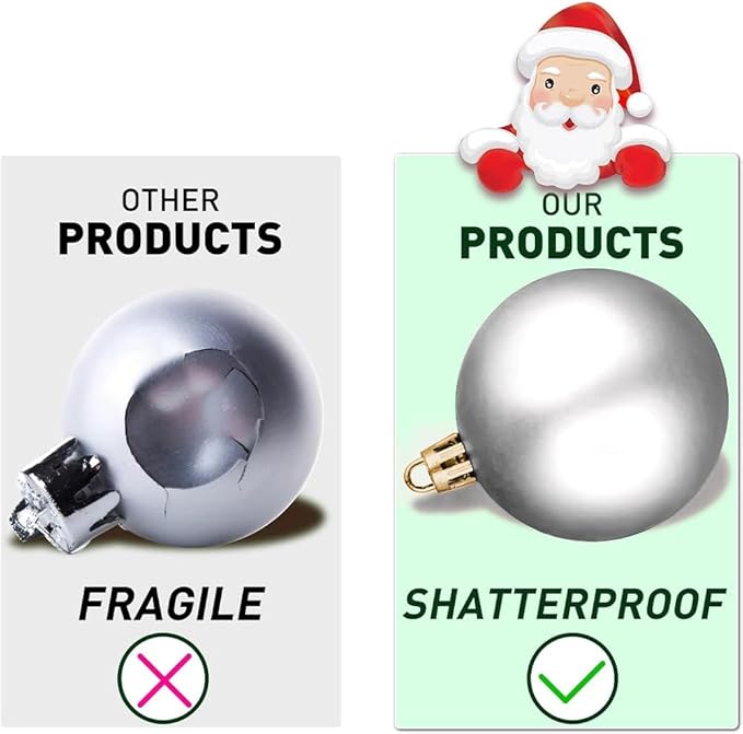 100-Pack Christmas Ball Ornaments for Tree,Shatterproof Plastic Holiday Baubles Set in Assorted Sizes and Finishes, Christmas Tree Decorations for Home, Office, Party, Indoor Outdoor Use