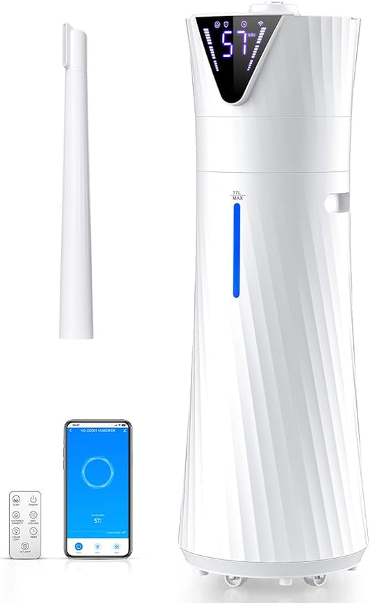 17L/4.5Gal Humidifier Large Room, Smart Quiet Ultrasonic Cool Mist Humidifiers for Bedroom, Covers 2000ft², 56H Runtime, 24H Timer, 3 Mist Modes Humidifiers for Home, Office, Plants, White