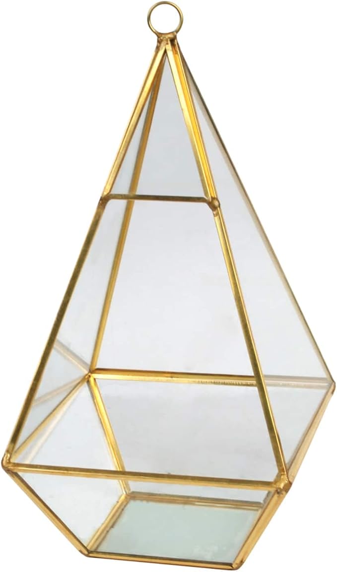 Ashland 9.5” Gold Geometric Triangle Glass Terrarium - Hanging Planter for Succulents and Air Plants - Bulk 12 Pack